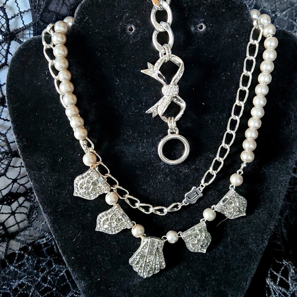 Juicy Couture Y2K Necklace and Bracelet Set Silver Pearls Faux Diamonds EUC